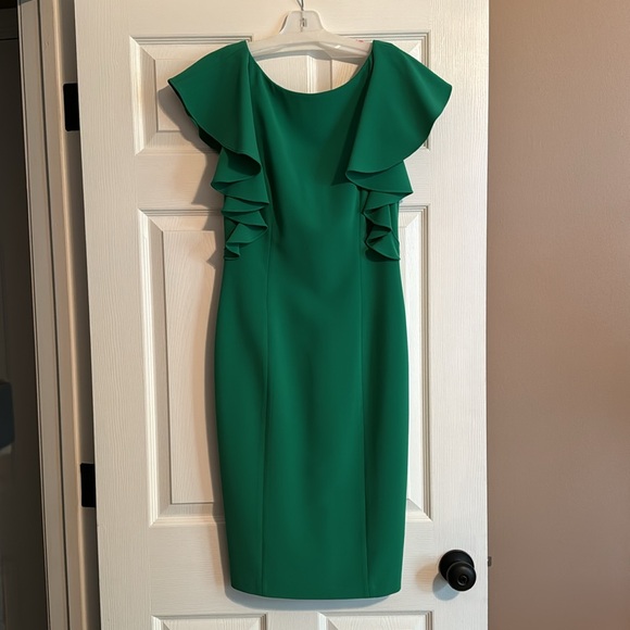 EUC Sachin & Babi Noir Flutter Sleeve Crepe Sheath Dress Size 4 - Picture 2 of 4